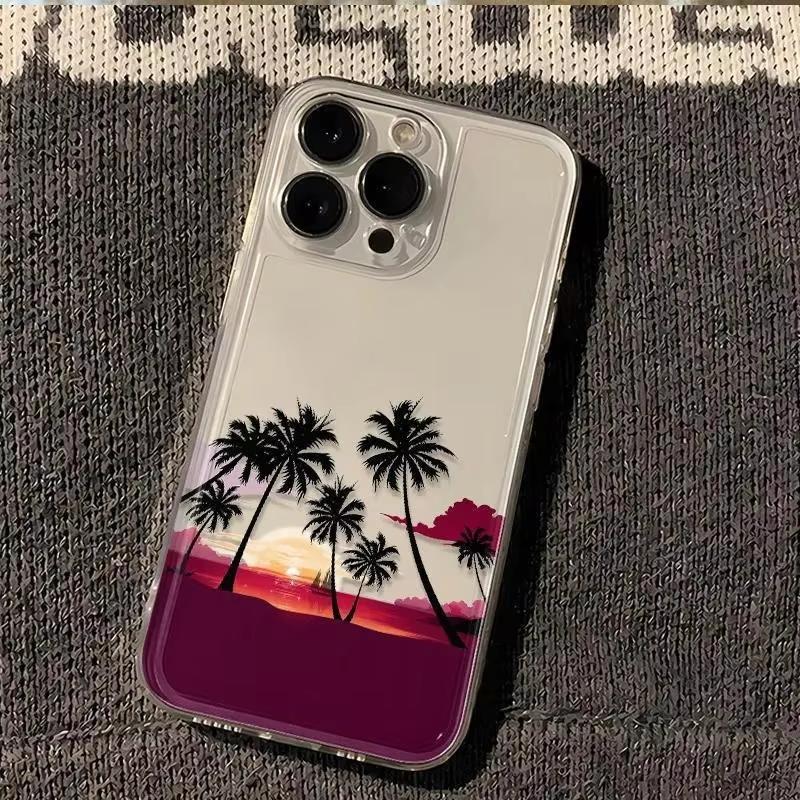 Summer Beach Sunset Palm Tree Clear Phone Case For Samsung Galaxy S26 S24 S25 S23 Ultra S22 S21 S20 Plus FE A50 A71 Soft Cover