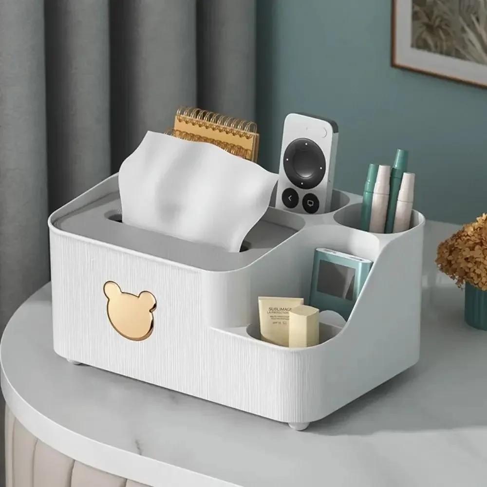 Large-capacity Decorative Tissue Storage Box with Removable Multi-compartment Plastic Container and Stylish Design