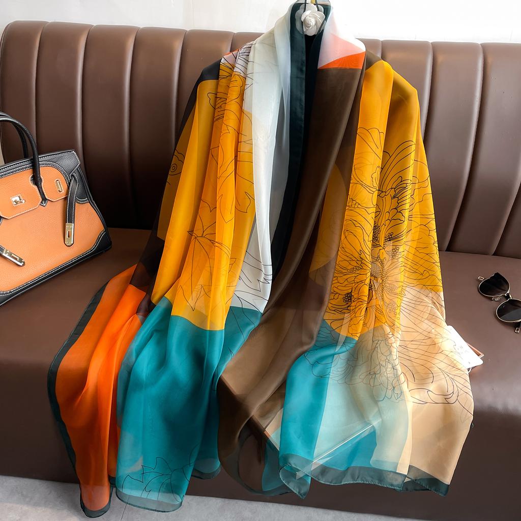 Jedwabne Szale Plażowe Kobiety Hidżab Szalik Miękki Szal Chusty Damskie Szaliki Foulard Plażowa Ochrona Przeciwsłoneczna Damska Duża Bandana Echarpe