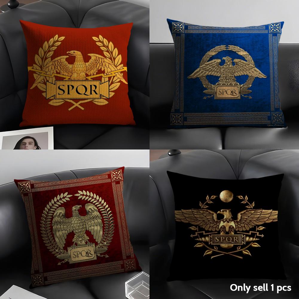 Gold Imperial Eagle Rome Spqr Cushion Cover Natural Linen Organic Fabric Double-Sided Printing Sofa Home Decor Gift Pillow Case