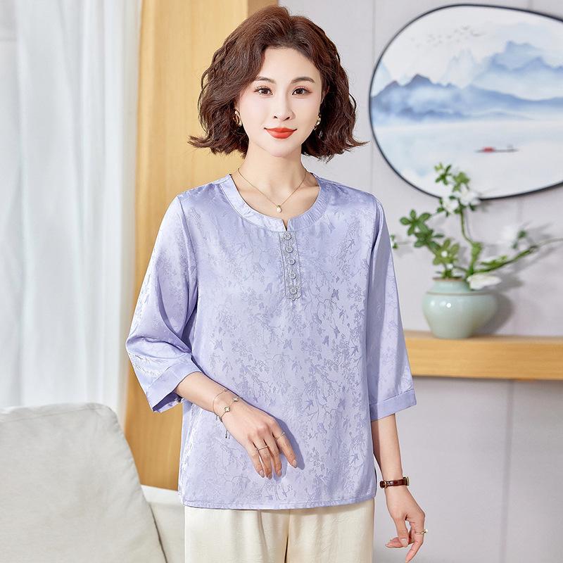 

2026 Summer Fashion Mid-Sleeve Top for Moms, Chic & Stylish Petite Women s T-shirt 2XL (for 105-120 jin) фіолетовий