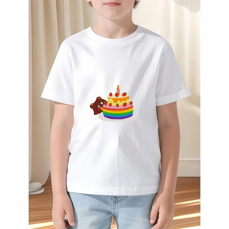 

European sizes A Stylish Print T-Shirt for Boys And Girls, Featuring a Round Neck And Regular Fit, Breathable And Comfortable 98cm белый