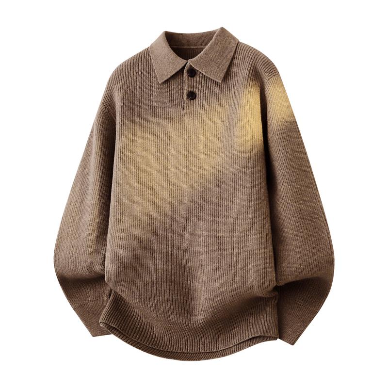 Men's Solid Color Pullover Autumn and Winter Bottoming Sweater Knitted Lapel Fashion Casual Top