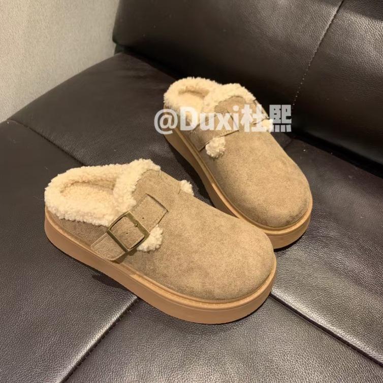 E bag head buckle half drag cotton shoes women's new winter velvet thickened outer wear thick sole convenient Birkenstocks