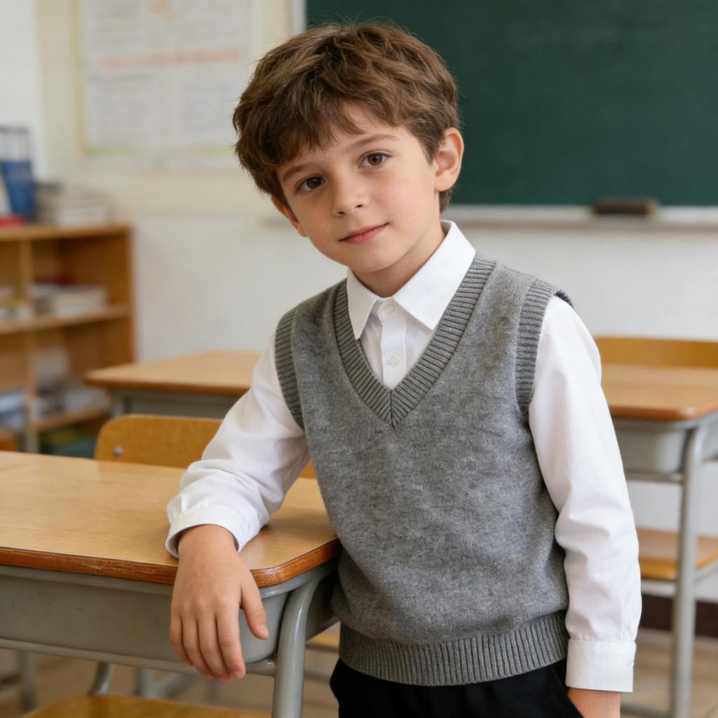 Gilet Maglione Scollo a V Stile Accademico per Bambini 2026 per Ragazzi e Ragazze, Maglia Leggera in Cotone Primavera/Autunno