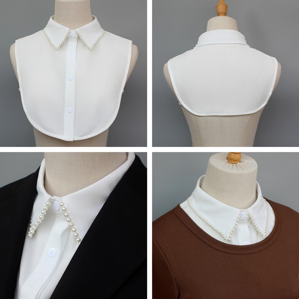 Exquisite fake collars with hand-sewn pearl embellishments. These decorative collars are unique, versatile, and detachable. The