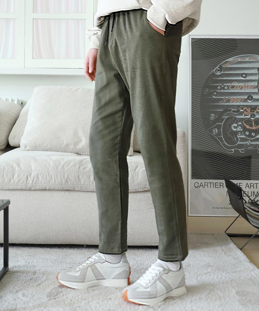 Jikeulib Brushed Fleece String Elastic Waist Spandex Straight Cotton Pants