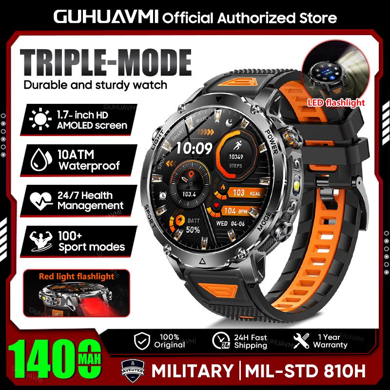 New TANK Ultra 1400mAh Battery Military Smart Watch 10ATM Waterproof Heart Rate Tactical LED Flashlight Men Sports Bracelet