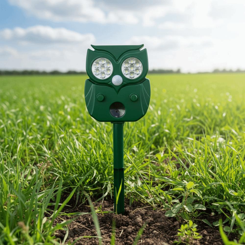 Owl Shape Ultrasonic Animal Repellant Solar Powered 14 LEDs Cat Dog Repellant Rechargeable Infrared Sensor