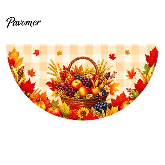 Semicircular Autumn Party Supplies Fall Bunting Fan Flag for Outside, 1.5 X 3ft Turkey Pumpkin Maple Eucalyptus Leaf Holiday Pattern Hanging
