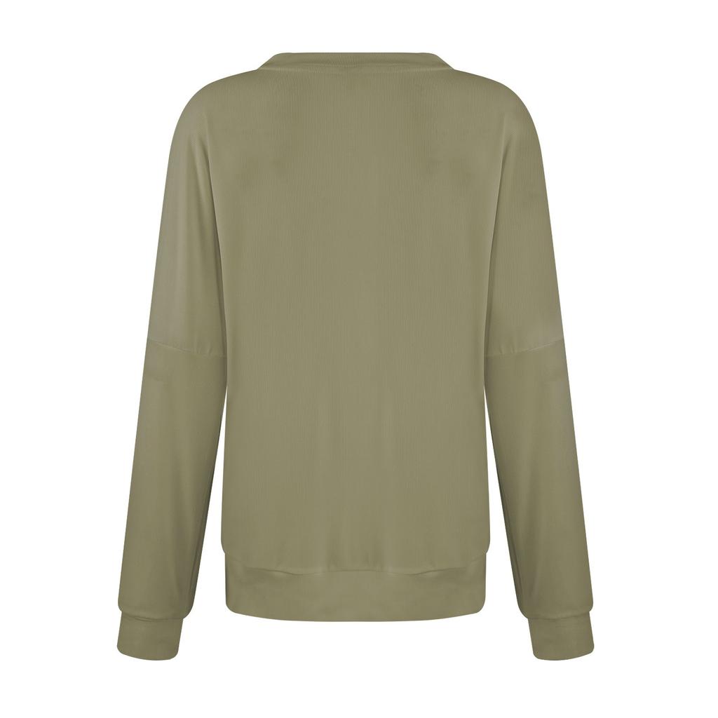 Moterų madingas vienspalvis siūlų ilgomis rankovėmis laisvas apvalios iškirptės megztukas