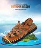Men's Handmade Velcro Cowhide Mesh Beach Sandals - Summer Casual Breathable Outdoor Shoes