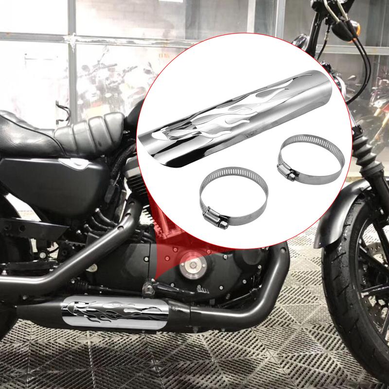Universal Motorcycle Flame Exhaust Pipe Heat Shield Cover Heel Guard for Harley Honda Suzuki Yamaha Touring - Black