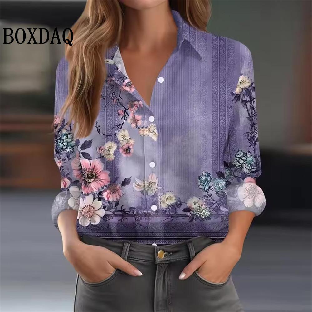 Women's 3D Printed Blouse Floral Print Polyester Long Sleeve Shirts Spring and Autumn Fashion Casual Daily Wear Lapel 3D Shirts