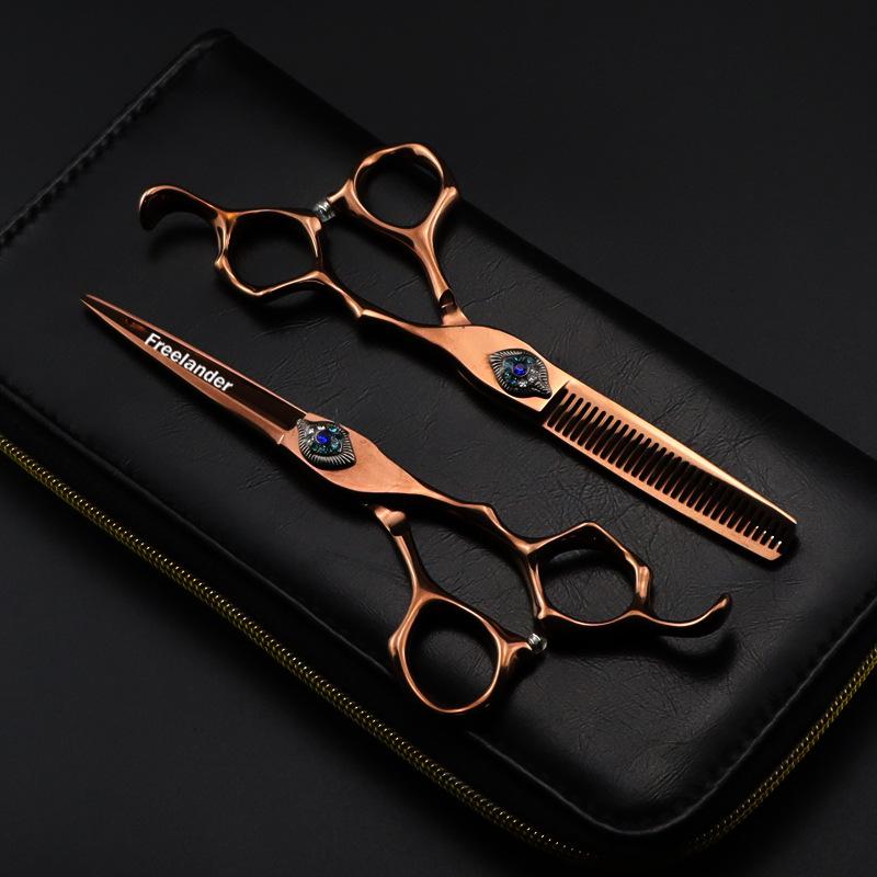 6" Antique Bronze Feather Gem Hairdressing Scissors - Straight & Thinning Shears