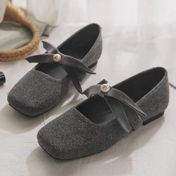 Sheepskin version~ Mary Jane shoes spring and autumn evening evening breeze gentle one pedal lazy with skirt woolen single shoes women's flat bottom