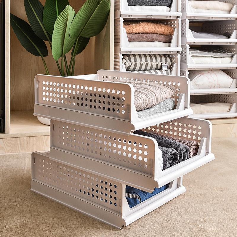 Clothes Storage Drawer High-Capacity Foldable Plastic Storage Box Household Stackable Drawer Organization Household Accessories
