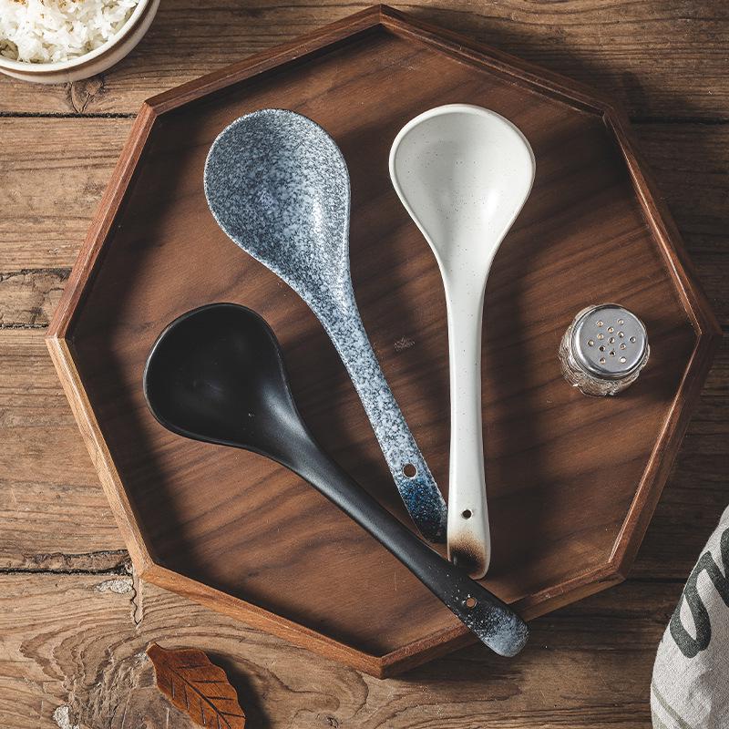 Japanese Ceramic Long-Handle Soup Spoon for Porridge & Hot Pot