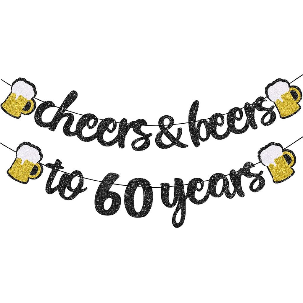 30th Birthday Decorations - Cheers and Beers to 30 Years Banner, Happy 30th Birthday Banner Sign Pre-Strung, Anniversary Party Supplies (Black Gold)