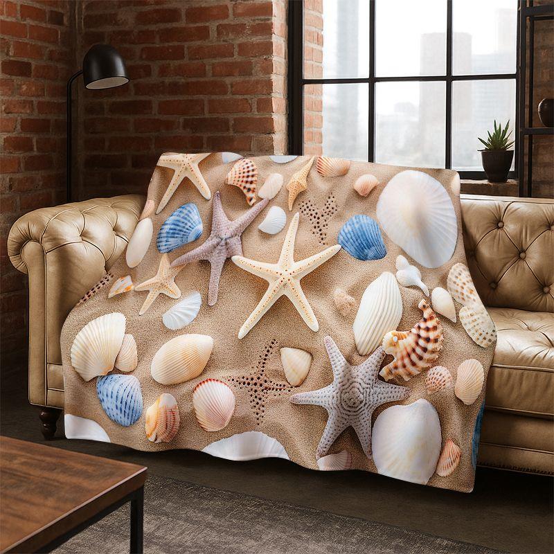Starfish Beach Sand Shell Sea Star Flannel Blanket Soft Warm Throw Blanket for Bedroom Living Room Bed Travel Camping Picnic kid