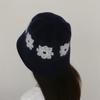 Women's Wool Knit Bucket Hat with Floral Pattern