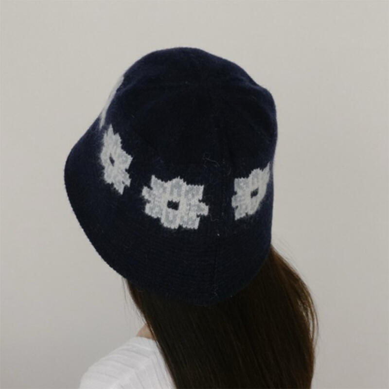 Women's Wool Knit Bucket Hat with Floral Pattern