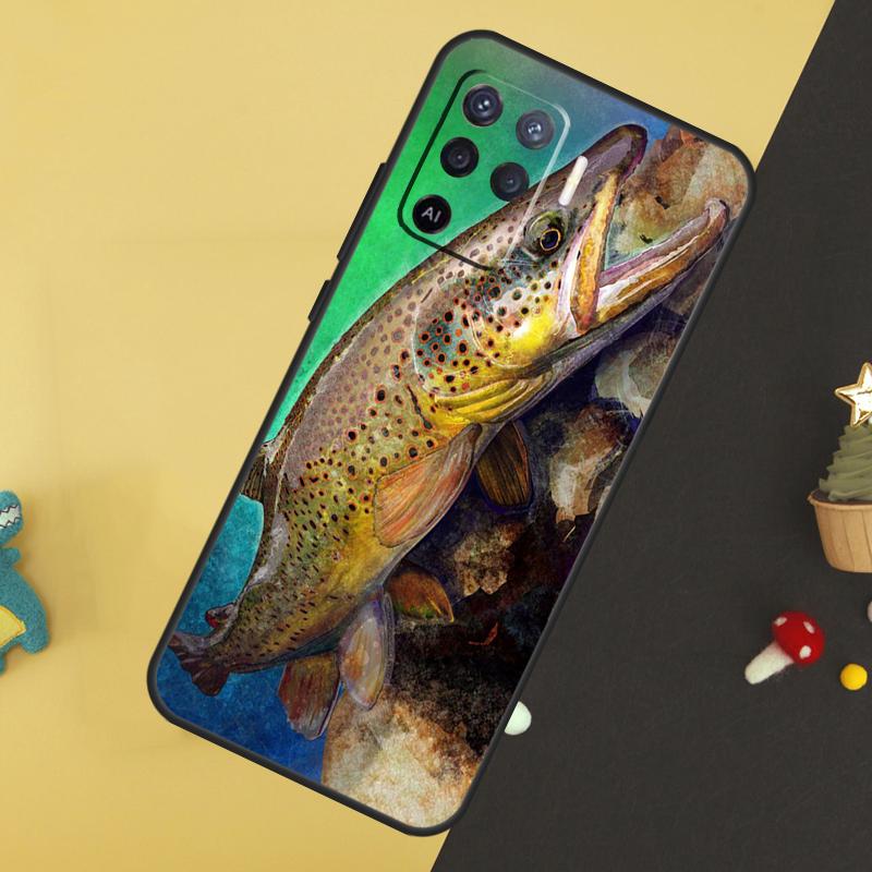 Braune Forelle Fliegenfischer-Etui Für Oppo A5 Pro A6 A15 A16 A76 A96 A17 A57 A98 A58 A78 A18 A38 A54 A74 A94 A40 A60 A80