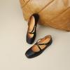 Sheepskin version~ Sports and leisure cross-strap square head ballet shoes Mary Jane shoes women's shallow leather flat shoes