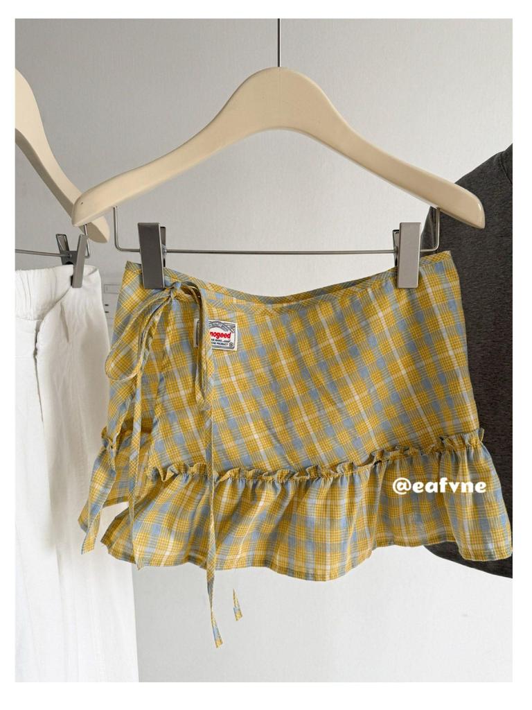 Korean Academy Style Plaid Ruffled High Waist Skirt