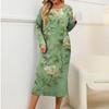 Women's Fashionable Casual Long-Sleeved Round Neck Floral Print Zipper Dress