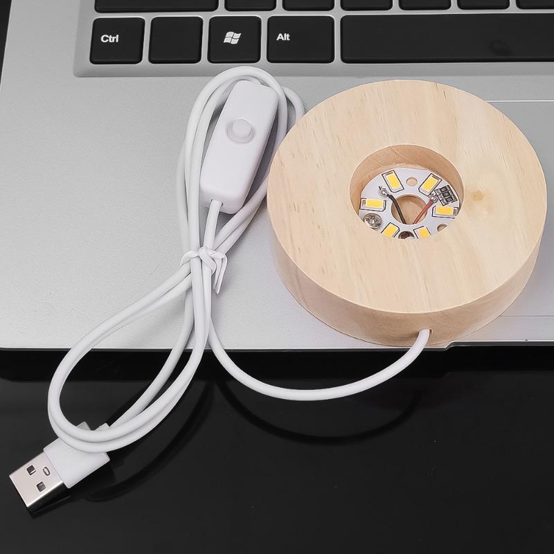 USB-Powered Wood Night Lights Base Circular Design Decorative Luminous Stand for LED Lights Resin Display Home LED Lamp Base