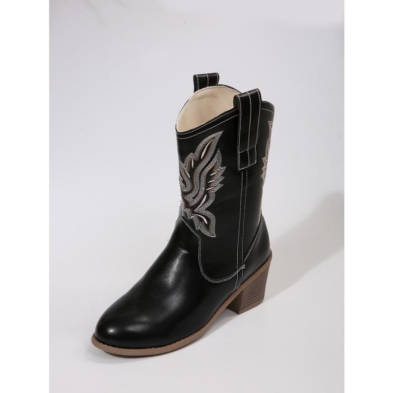 Large Size New Western Cowboy Boots Embroidered Knight Boots Medium Tube Martin Boots Long Boots Women