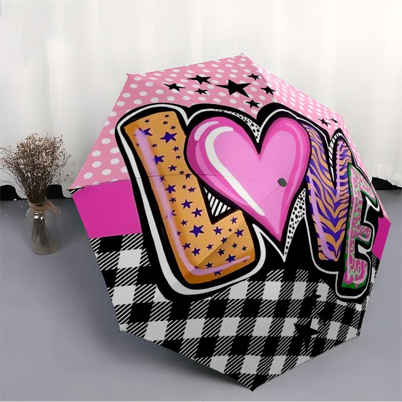 1pc Love Heart Automatic Opening/Closing Folding Umbrella with 8 Ribs,Windproof Portable Sunshade Umbrella Holiday gift yy260401079