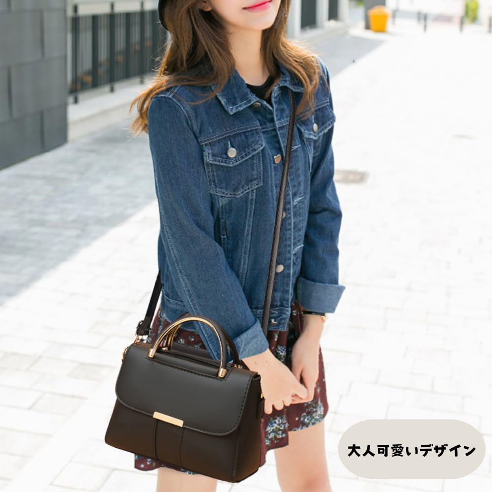 Shoulder Shoulder Mini with Bottom Double Handle Bag, Handbag, Women's, Crossbody, 2-way, Bag, Bag, Studs, Stylish, Compact, (black)