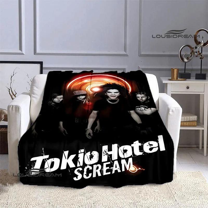 Coperta stampata retrò della band Tokio Hotel, coperta calda in flanella morbida e confortevole, biancheria da letto per casa, viaggio, regalo di compleanno