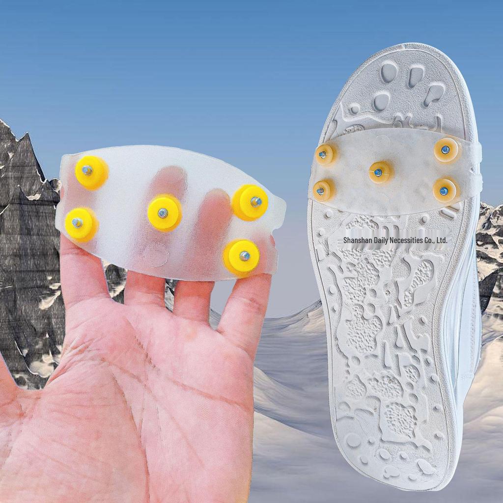 Women's Non-slip 5-tooth Ice Cleats: Transparent Outdoor Shoe Covers for Snow and Mountain Climbing.