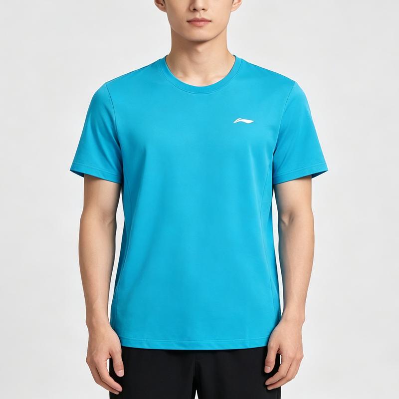 Li-Ning Summer Mens Solid Color Round Neck Short Sleeve Comfortable Breathable Skin-Friendly Lightweight Simple Versatile Fashion T-Shirt ATSN387-3