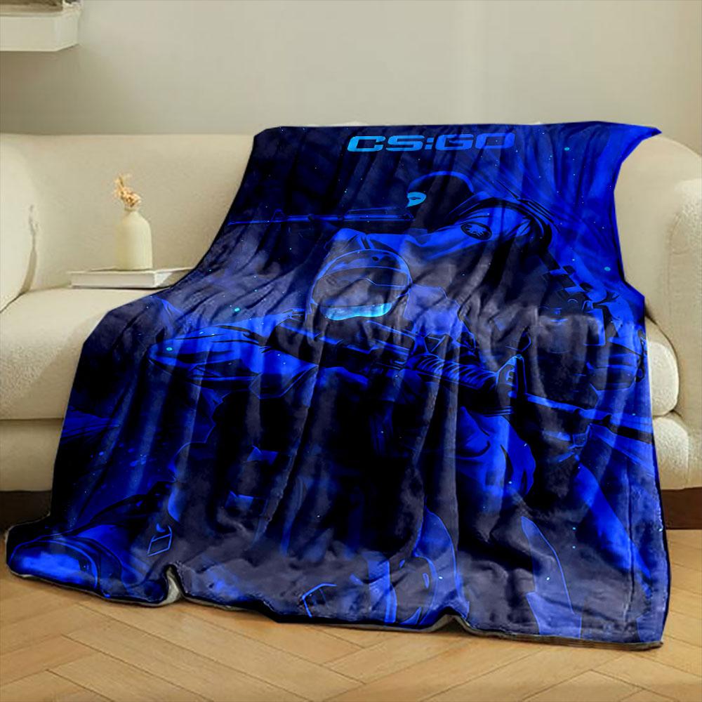 Two armed tactical figures in a blue-themed, starry background setup. for all seasons blanket lunch break throw gift