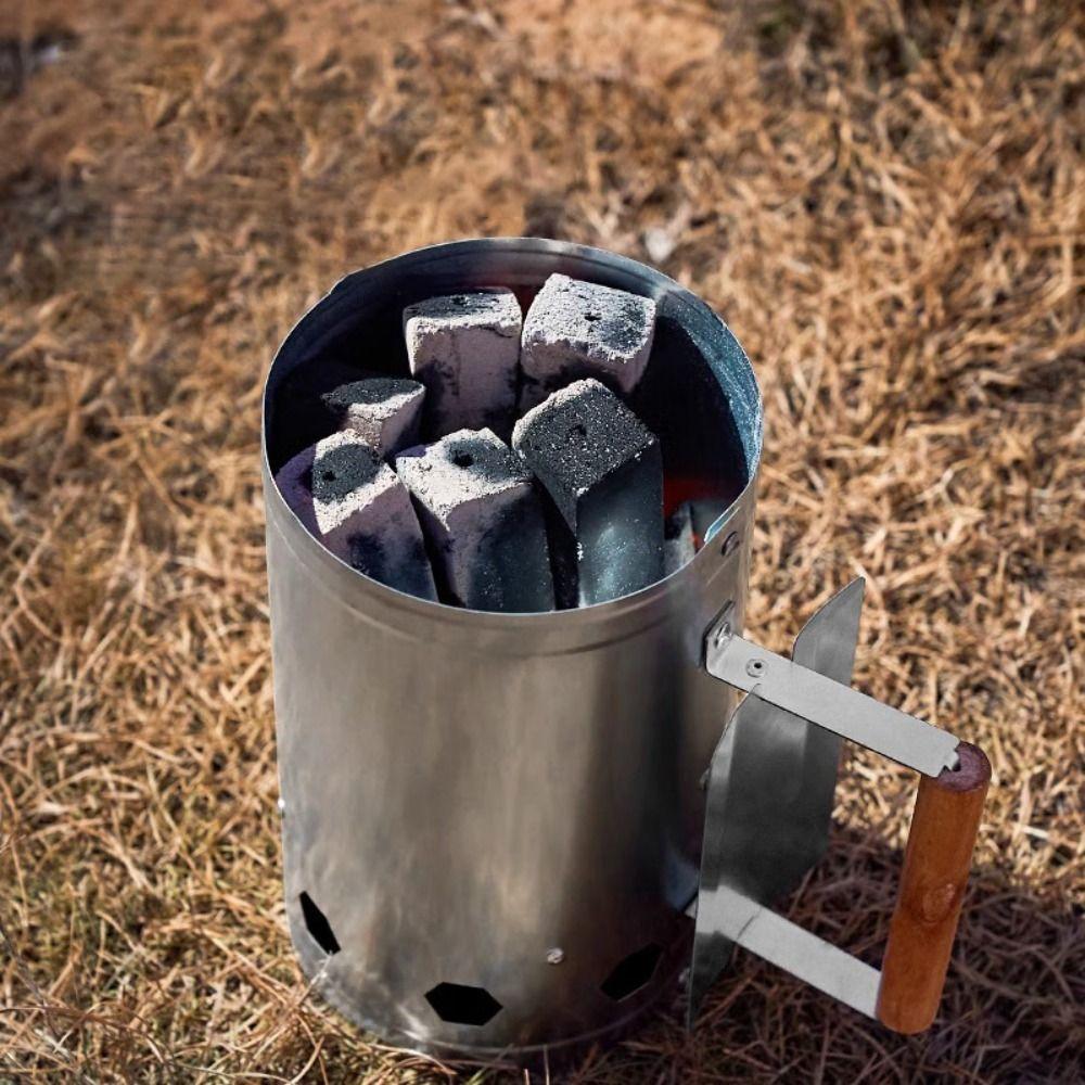 With Handle BBQ Carbon Barrel Stainless Steel Charcoal Bucket Camping BBQ Coal Lighter Can Outdoor