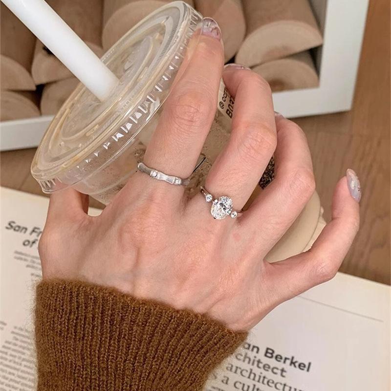 Unique medieval brushed zircon bamboo ring niche temperament ring light luxury exquisite index finger ring tide