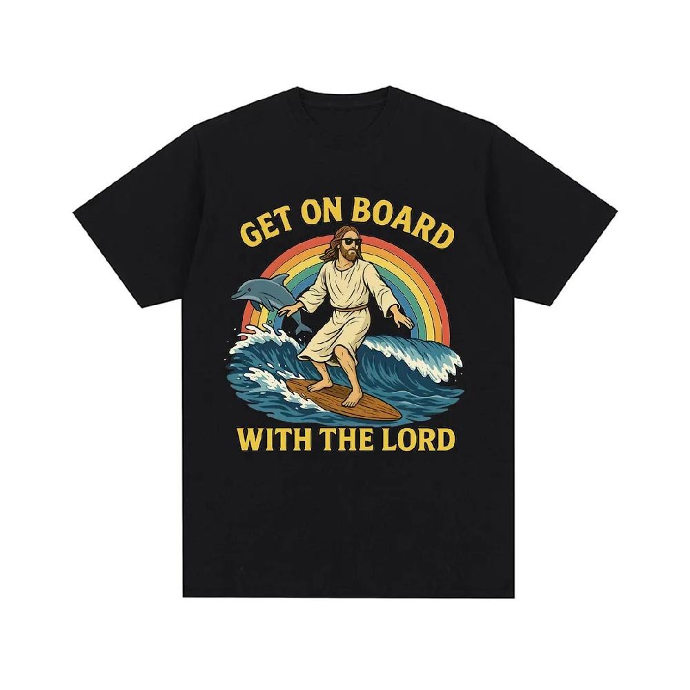 

Get on Board with The Lord Funny Jesus Meme T Shirts Men s Women Clothing Summer Cotton Fashion Oversized Short Sleeve T-shirts S чёрный