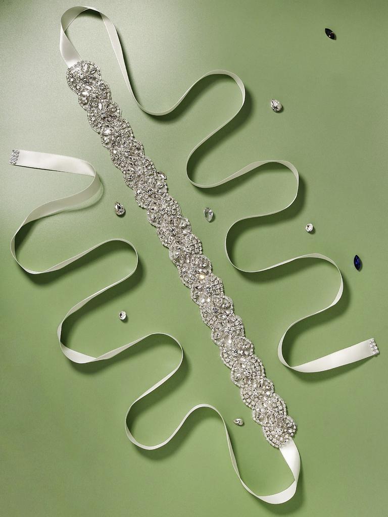 Rhinestone Brudebelte for Bryllupskjole Tilbehør Sølvfarge Krystall Brudebelte Sløyfe Bånd Selskap Brudepike Gave