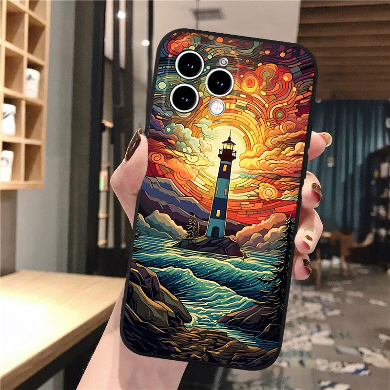 Beautifull Landscape Moon Wave Art Phone Case For Iphone 15 14 Pro Max 13 12 11 Pro Max XSMax XR 12 13 Mini 14 Plus
