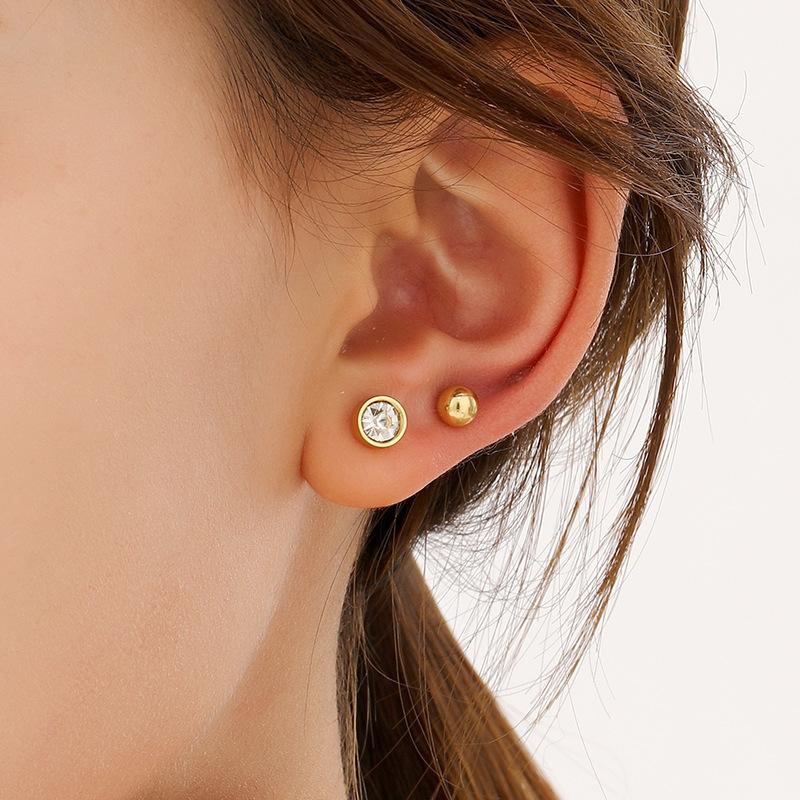 Small And Exquisite Diamond-Encrusted Mini Thin Rod Screw Screw Stud Earrings, Simple Style, Personality, Niche And High-End Earbone Nails