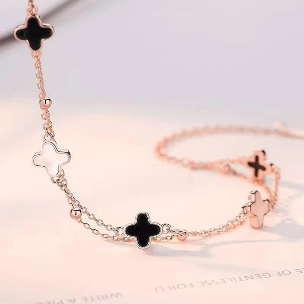 Four Leaf Clover Double Layer Bracelet Girls Five Flower Bracelet Boudoir Light Luxury Hand Jewelry Ins Bracelet