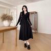 Early Autumn New High-waisted V-neck Black Dress Women's New Korean Version of Fashion Hepburn Style A-word Long Skirt