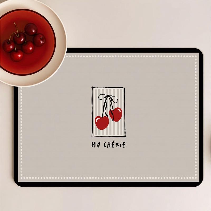 Cute Cherry Super Absorbent Dish Drying Mat for Kitchen Tableware Table Placemat Drain Pads Drainer Rug Drink Holder Washable