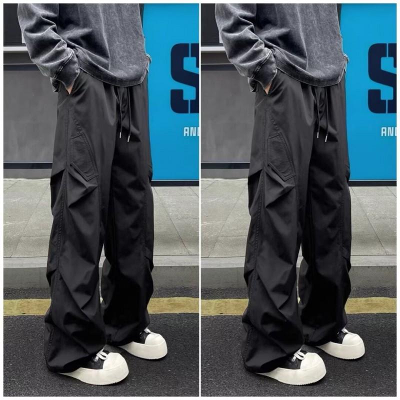 Mens Cargo Pants Loose Straight Leg High Street Vintage Work Trousers Multi-Pocket Casual