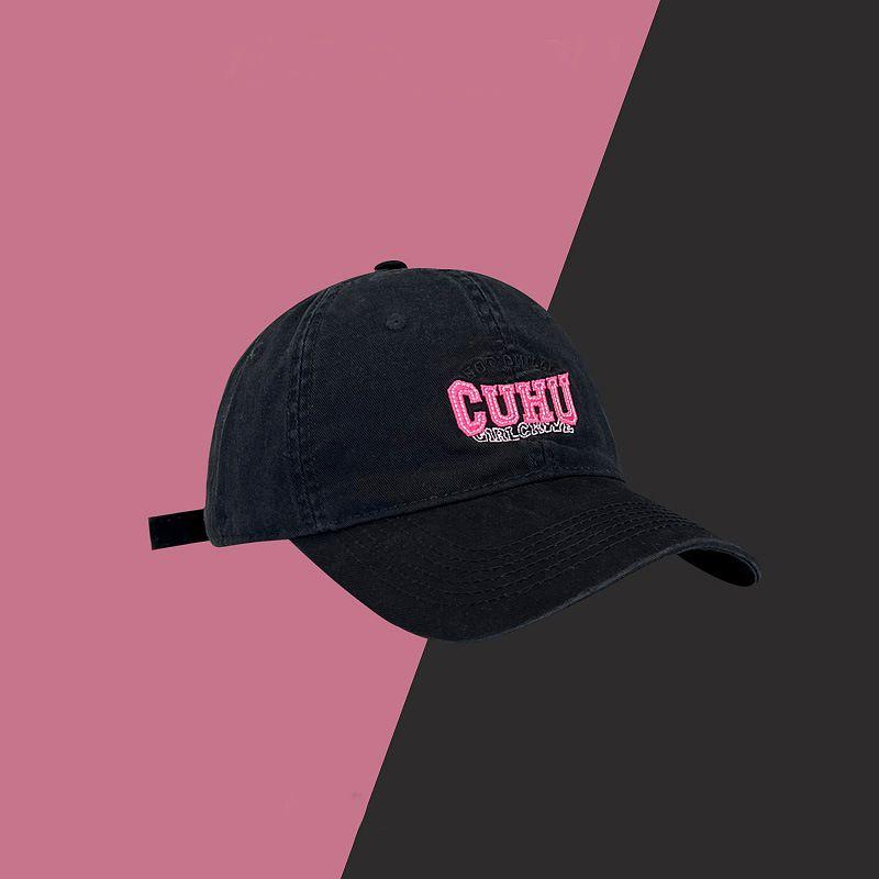 

K-style Ins Letters Embroider Soft Peaked Cap Children Spring and Summer Leisure Easiest for Match Couple Students Curved Brim Baseball Cap Black Adjustable