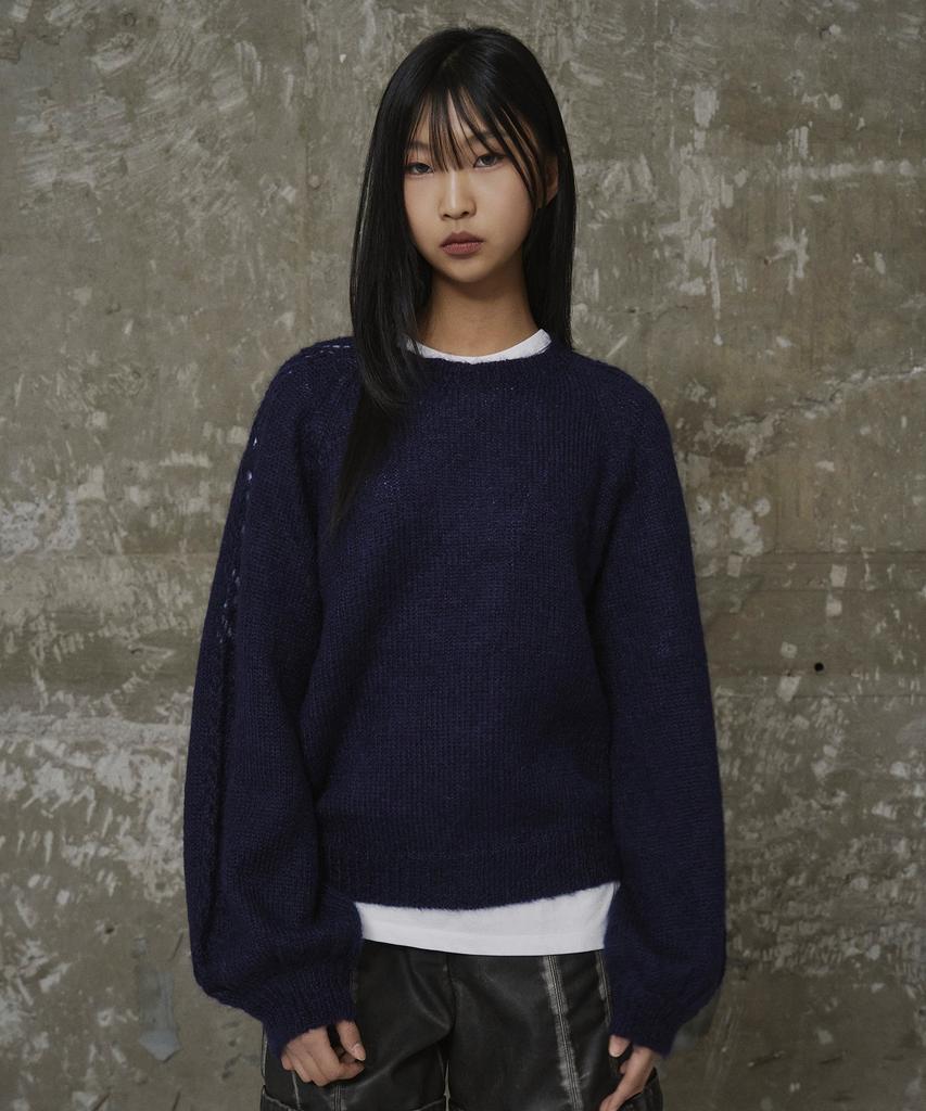 ERER Balloon Sleeve Scallop Knit Navy